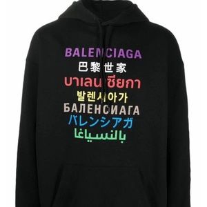 Balenciaga Black Medium Fit Languages Hoodie SZ XXL
